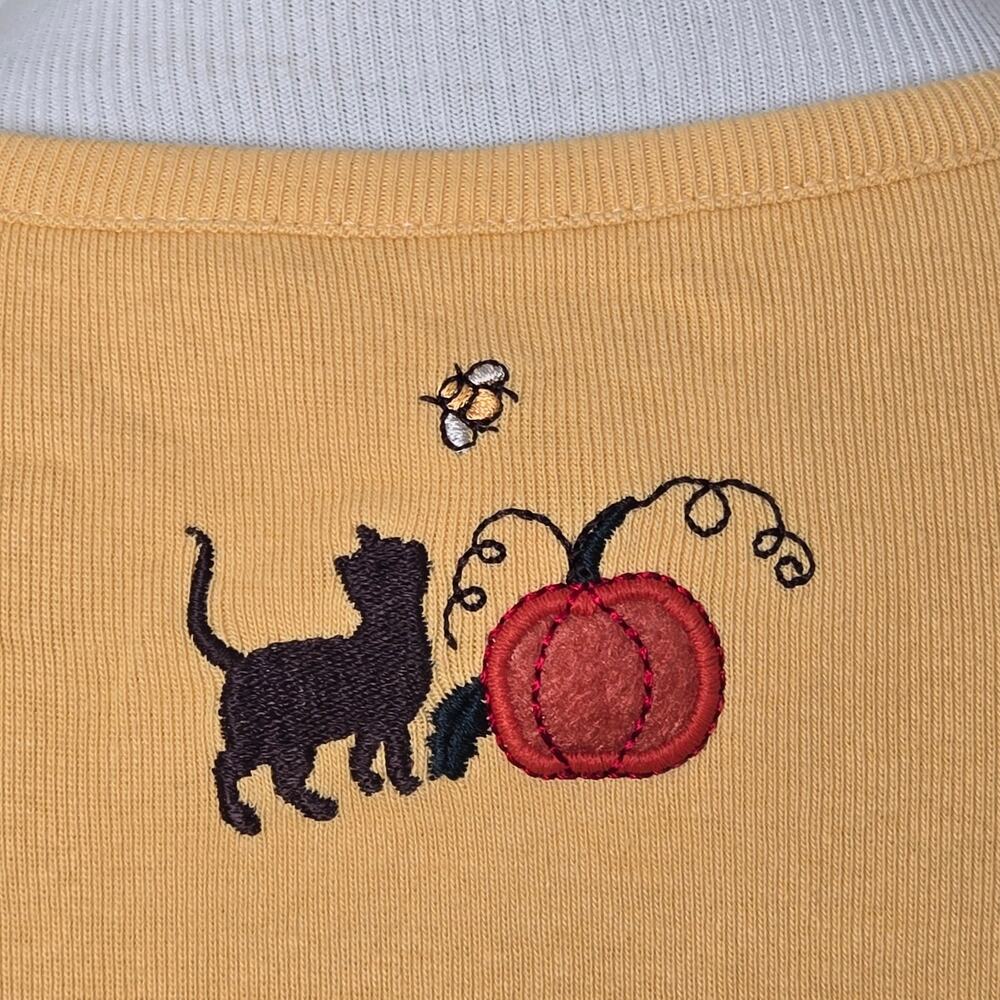 Christopher & Banks Fall Pumpkins Cat Top 3/4 Sleeve Yellow Embroidered Size XL - Picture 6 of 11